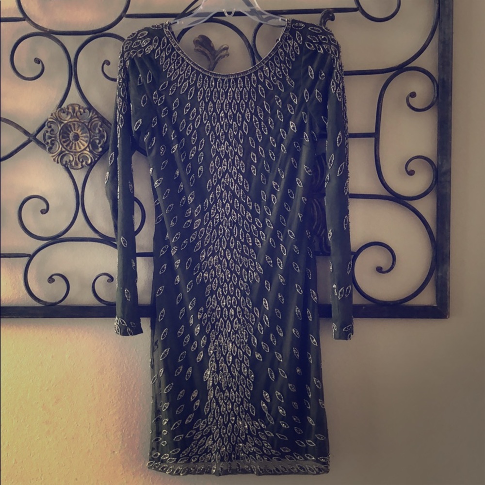 Aidan Mattox Olive Green Beaded Cocktail Dress